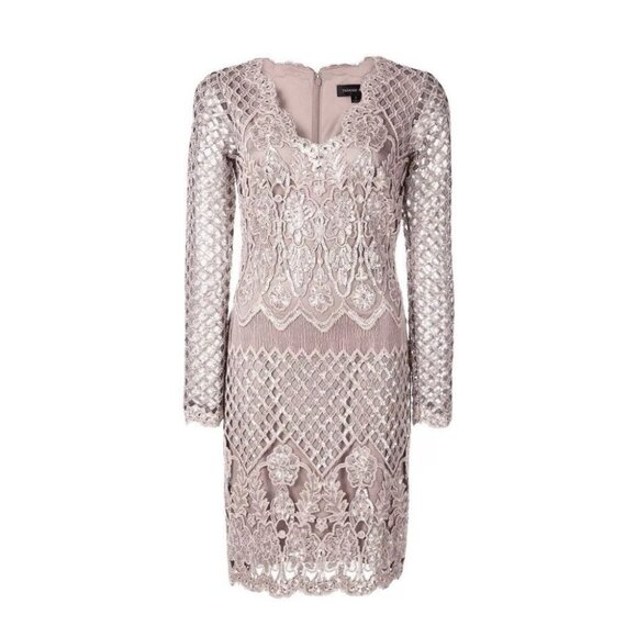 Tadashi Shoji Art Deco Corded Lace Embroidered Mesh Overlay Sheath Dress Size 6 - Picture 1 of 14